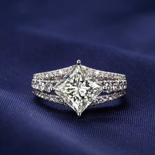 Load image into Gallery viewer, ZOCAI Side Stone Split Shank Real 1.6 CT Natural F-G / VS Princess Cut Diamond Engagement Ring 18K White Gold W03761