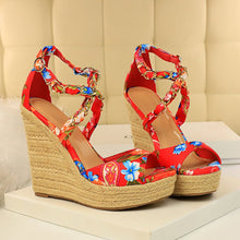 Load image into Gallery viewer, Women Summer 13cm High Heels Wedges Platform Silk Sandals Fetish Luxury Design Pumps Female Satin Strap Heels 2020 Summer Shoes