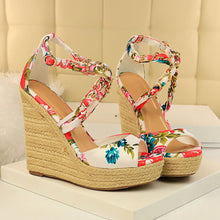 Load image into Gallery viewer, Women Summer 13cm High Heels Wedges Platform Silk Sandals Fetish Luxury Design Pumps Female Satin Strap Heels 2020 Summer Shoes