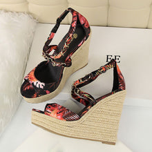 Load image into Gallery viewer, Women Summer 13cm High Heels Wedges Platform Silk Sandals Fetish Luxury Design Pumps Female Satin Strap Heels 2020 Summer Shoes