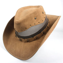 Load image into Gallery viewer, Leather Men Western Cowboy Hat For Dad Gentleman Sombrero Hombre Jazz Caps Size 58-59CM