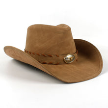 Load image into Gallery viewer, Leather Men Western Cowboy Hat For Dad Gentleman Sombrero Hombre Jazz Caps Size 58-59CM