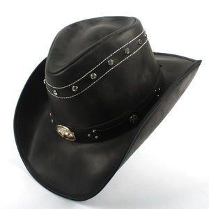 Leather Men Western Cowboy Hat For Dad Gentleman Fedora  Sombrero Hombre Jazz Caps