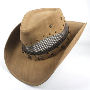 Leather Men Western Cowboy Hat For Dad Gentleman Fedora  Sombrero Hombre Jazz Caps