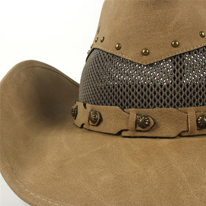 Leather Men Western Cowboy Hat For Dad Gentleman Fedora  Sombrero Hombre Jazz Caps