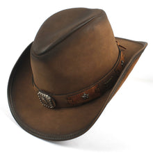 Load image into Gallery viewer, Leather Men Western Cowboy Hat For Dad Gentleman Fedora  Sombrero Hombre Jazz Caps