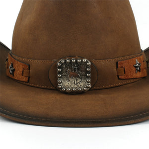 Leather Men Western Cowboy Hat For Dad Gentleman Fedora  Sombrero Hombre Jazz Caps