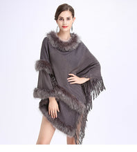 Load image into Gallery viewer, New Fashion Women Spring  Faux Fur Bat Sleeve Ponchos And Capes Pink Round-Neck Knit Sweater And Pullovers Faux Fur Coat Wedding