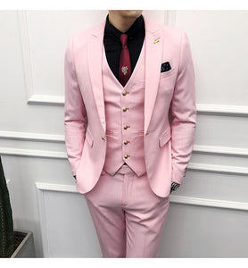 Men Brand New Slim Fit Business Formal Wear Tuxedo High Quality Wedding Dress Mens Suits Casual Costume Homme 2XL Pink