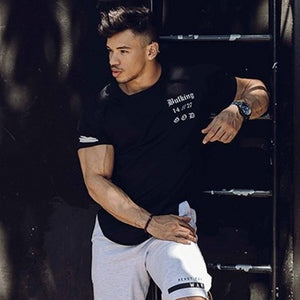 Mens Summer Run Jogging Sports Cotton T-shirt Man Gym Fitness Bodybuilding t shirt Male Workout Training Tee Tops Brand Clothing