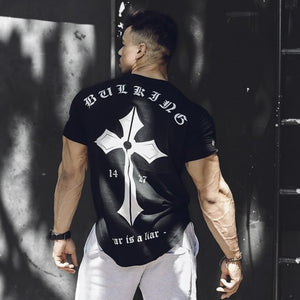 Mens Summer Run Jogging Sports Cotton T-shirt Man Gym Fitness Bodybuilding t shirt Male Workout Training Tee Tops Brand Clothing