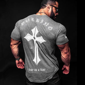 Mens Summer Run Jogging Sports Cotton T-shirt Man Gym Fitness Bodybuilding t shirt Male Workout Training Tee Tops Brand Clothing