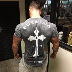 Mens Summer Run Jogging Sports Cotton T-shirt Man Gym Fitness Bodybuilding t shirt Male Workout Training Tee Tops Brand Clothing