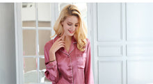 Load image into Gallery viewer, Sexy 100% Genuine Silk Pajama Sets Women Pure Color Long Sleeve 2 Pcs Home Suit Real Mulberry Silk Noble Pyjamas Women Sleepwear