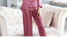 Load image into Gallery viewer, Sexy 100% Genuine Silk Pajama Sets Women Pure Color Long Sleeve 2 Pcs Home Suit Real Mulberry Silk Noble Pyjamas Women Sleepwear