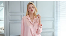 Load image into Gallery viewer, Sexy 100% Genuine Silk Pajama Sets Women Pure Color Long Sleeve 2 Pcs Home Suit Real Mulberry Silk Noble Pyjamas Women Sleepwear