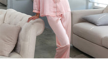 Load image into Gallery viewer, Sexy 100% Genuine Silk Pajama Sets Women Pure Color Long Sleeve 2 Pcs Home Suit Real Mulberry Silk Noble Pyjamas Women Sleepwear