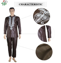 Load image into Gallery viewer, H&amp;D 2019 african couple dress african suits for women and men riche embroidery design Dashiki shirt pant set outfit suit clothes