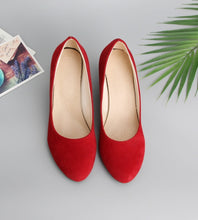 Load image into Gallery viewer, Women Shoes Wedge Heels Pumps Gold Office Round Toe Red Shoes