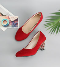 Load image into Gallery viewer, Women Shoes Wedge Heels Pumps Gold Office Round Toe Red Shoes