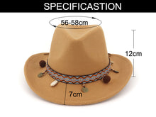 Load image into Gallery viewer, Fashion Wide Brim Panama Cowboy Cowgirl Hat Felt Fedora Trilby Hats with Ribbon Band Jazz Formal Top Hat Chapeau for Men Women