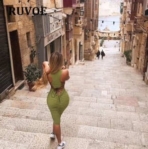 HOT Fashion Women Dress Bodycon Slim Sleeveless Deep O-Neck Sexy Ladies Pencil Knee Length Midi Dress Party Summer Dres MGN-26