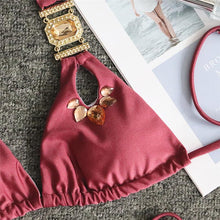 Load image into Gallery viewer, Crystal Diamond Halter Brazilian Swimwear Two piece Bikini set Thong