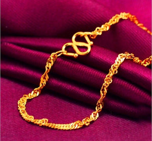 17.9" 999 Solid 24K Yellow Gold Chain Necklace/ Wedding Chain Necklace/ 3g