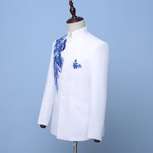 Load image into Gallery viewer, White Stand Collar Two-Piece Men&#39;s Jacket Suits Blue Sequin groom suit Costumes(Jacket+Pants)