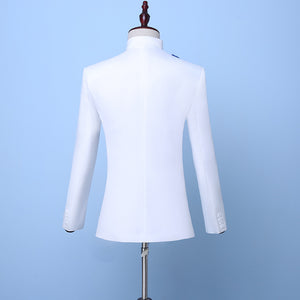 White Stand Collar Two-Piece Men's Jacket Suits Blue Sequin groom suit Costumes(Jacket+Pants)