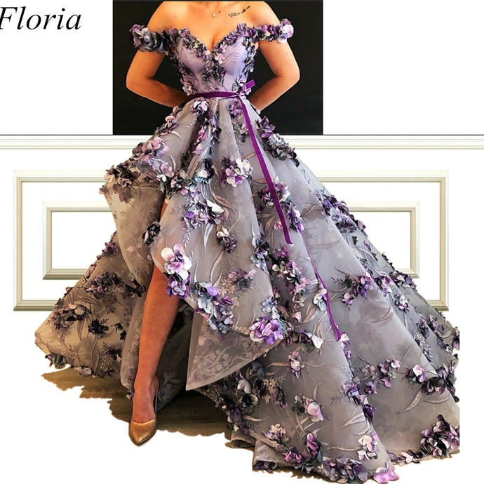 Modest Purple Flowers Celebrity Dresses Luxury Turkish Evening Dresses 2019 Long Arabic Prom Party Gowns robe de soiree Custom