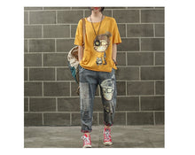 Load image into Gallery viewer, Women Vintage Cartoon Dog Little Girl Print Denim Jeans