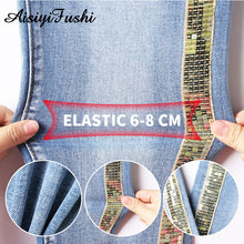 Load image into Gallery viewer, Patchwork Skinny Sequin Jeans with Stripes for Women Denim Female Stretch Pencil Jeans