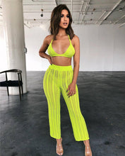 Load image into Gallery viewer, Fishnet Knitted Two Piece See Through Bra +Top + Pants Casual Beach Outfits