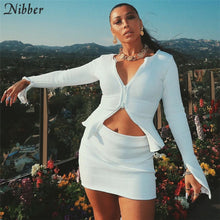 Load image into Gallery viewer, Women knit basic white crop tops office Solid V-neck t-shirts