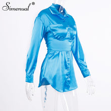 Load image into Gallery viewer, Simenual Sexy Hot Clubwear Women Satin Dress Fashion Deep V Neck Bodycon Party Dresses 2019 Autumn Long Sleeve Silk Mini Dress