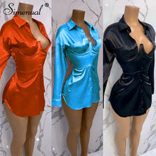 Load image into Gallery viewer, Simenual Sexy Hot Clubwear Women Satin Dress Fashion Deep V Neck Bodycon Party Dresses 2019 Autumn Long Sleeve Silk Mini Dress