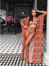 Load image into Gallery viewer, 3Pcs/Set High Waist Geometric Push Up Bathing Suit With Cover Up