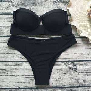 Brazilian Push Up Black Vintage Wire Padded  Bikini