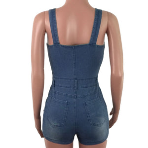 Sexy Suspender JUMPSUIT Spaghetti Strap Women Denim Rompers Shorts Playsuit Ripped Jeans Overalls Boyfriend Play Suit Streetwear