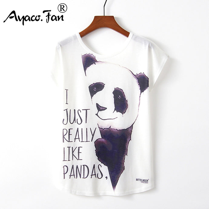 Women T-Shirts Harajuku Kawaii Style Panda Unicorn Letter Print Loose T-Shirt