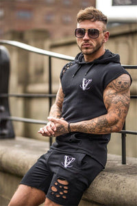 GITF 2019 new Hip hop Hole men sports sets gym Running training suit male street clothing Running Fitness 2-piece sets men