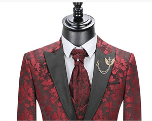 Men Suit 3 Pieces tuxedo Slim Fit red coffee blue for Wedding Dress Suits Blazer Pant and Vest DR8228