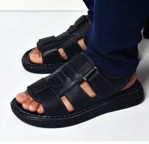 Summer mens slippers genuine leather sandals outdoor casual men leather sandals for Beach shoes hombre Hollow aerated shoes