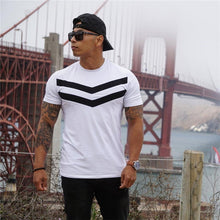 Load image into Gallery viewer, Men T-shirt Cotton Short Sleeves black Undershirt Male Solid stripe