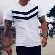 Load image into Gallery viewer, Men T-shirt Cotton Short Sleeves black Undershirt Male Solid stripe