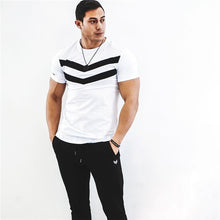 Load image into Gallery viewer, Men T-shirt Cotton Short Sleeves black Undershirt Male Solid stripe