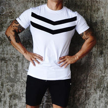 Load image into Gallery viewer, Men T-shirt Cotton Short Sleeves black Undershirt Male Solid stripe