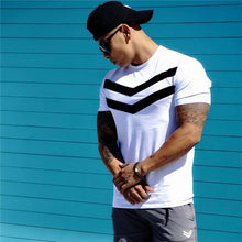 Load image into Gallery viewer, Men T-shirt Cotton Short Sleeves black Undershirt Male Solid stripe