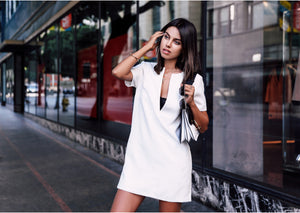 AEL 2019 Celebrity Fashion Blogger Women's High Quality Casual Deep V-neck White Short Sleeve Mini Dress Ropa De Famosas Mujer